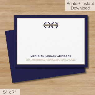 Carte de notes commerciales bleu marine et or 5x7