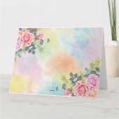 Carte de notes couleur d'aquarelle vert rose Fleur (Dos)