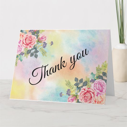 Carte de notes couleur d'aquarelle vert rose Fleur (Devant)