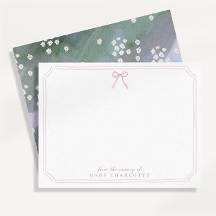 Carte de notes de la nurserie à ruban rose floral