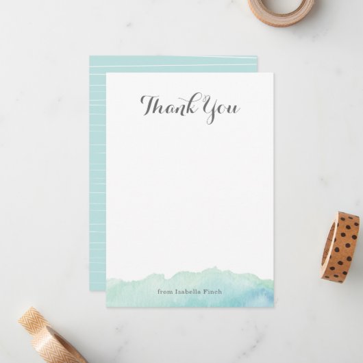 Carte de notes de l'aquarelle Merci (Devant/Arrière en situation)