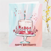CARTE DE NOTES DE MUSIQUE ET GÂTEAU D'ANNIVERSAIRE (Fleur jaune)