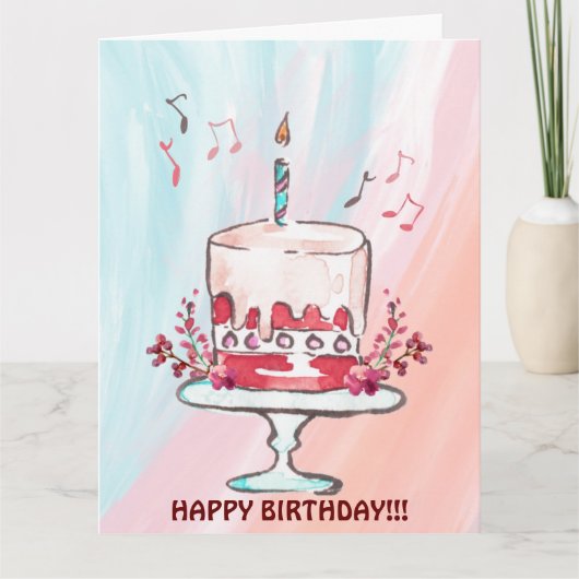 CARTE DE NOTES DE MUSIQUE ET GÂTEAU D'ANNIVERSAIRE (Devant)