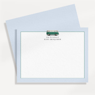 Carte de notes de nurserie de bus vert vintage
