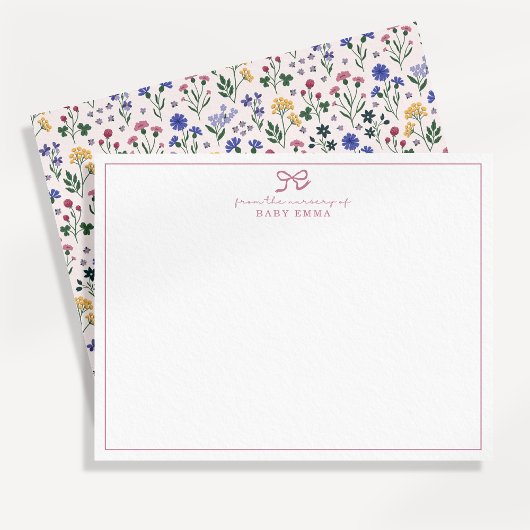 Carte de notes de nursery à ruban de fleurs sauvag