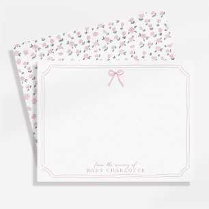 Carte de notes de nursery avec nœud floral rose