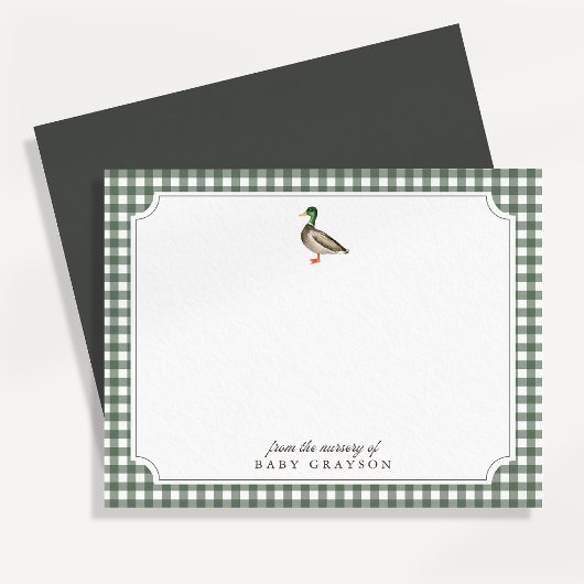 Carte de notes de nursery Canard colvert Gingham v