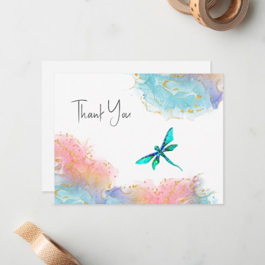 Carte de notes Dragonfly Thank You (Devant/Arrière en situation)