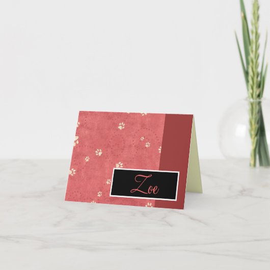 Carte de notes Empreinte de patte avec nom (Devant)