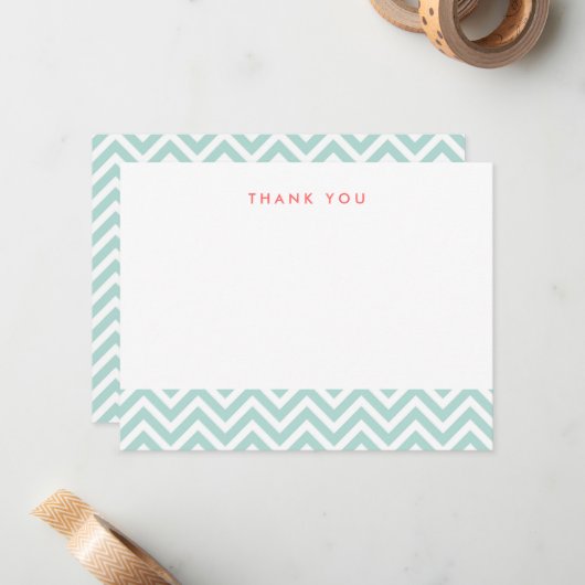 Carte de notes Mint Simple Chevron Thank (Devant/Arrière en situation)