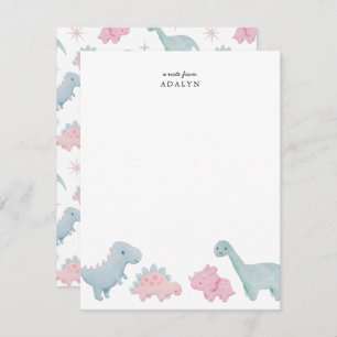 Carte de notes pour enfants Dinosaures roses