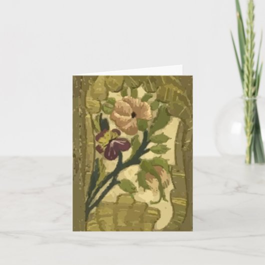 Carte de notes vintage Feuilles brodés et fleurs (Devant)