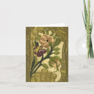 Carte de notes vintage Feuilles brodés et fleurs