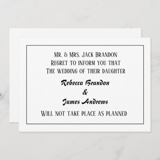 Carte de notification d'annulation de mariage élég (Devant / Derrière)