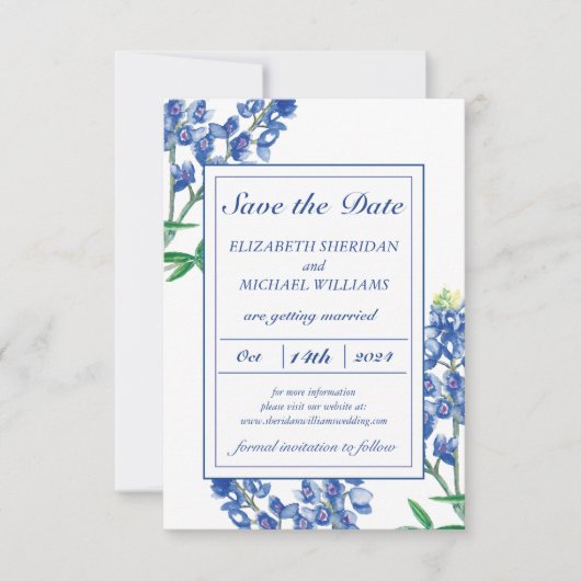 Carte de notification de mariage à plat Bluebonnet (Devant)