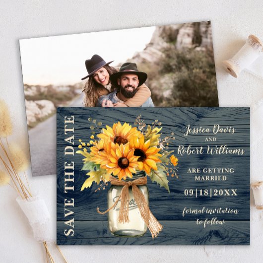 Carte de notification de mariage au tournesol rust