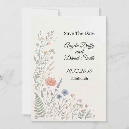 Carte de notification de mariage aux fleurs sauvag (Devant)