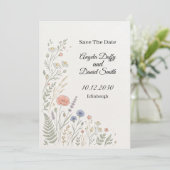 Carte de notification de mariage aux fleurs sauvag (Debout devant)