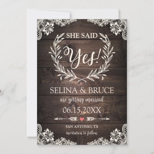 Carte de notification de mariage en bois rustique (Devant)
