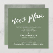 Carte de nouveau plan Mariage reportée verte et bl (Devant / Derrière)