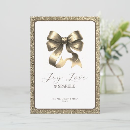Carte de Nouvel An de Vacances Gold Bow (Debout devant)