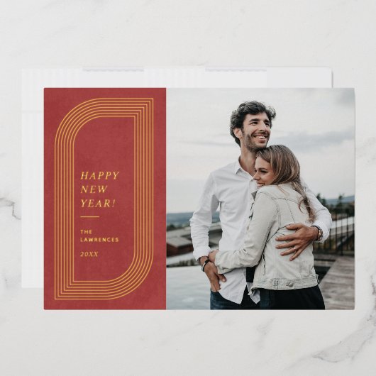 Carte de Nouvel An Géométrique Abstraite - Rouge (Enveloppe)