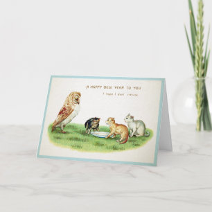 Carte de Nouvel An grenouilles vintage