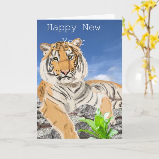 Carte de Nouvel An Tiger modifiable (Fleur jaune)