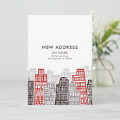 Carte de nouvelle adresse Bâtiments Rétro Rouge & (Debout devant)