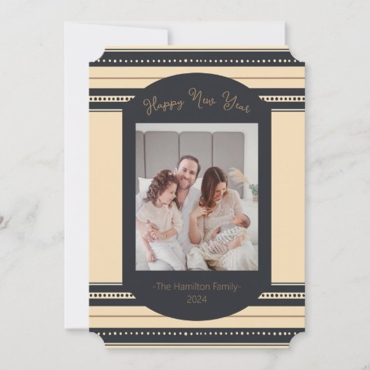 Carte de nouvelle année Classy Black Gold Script (Devant)