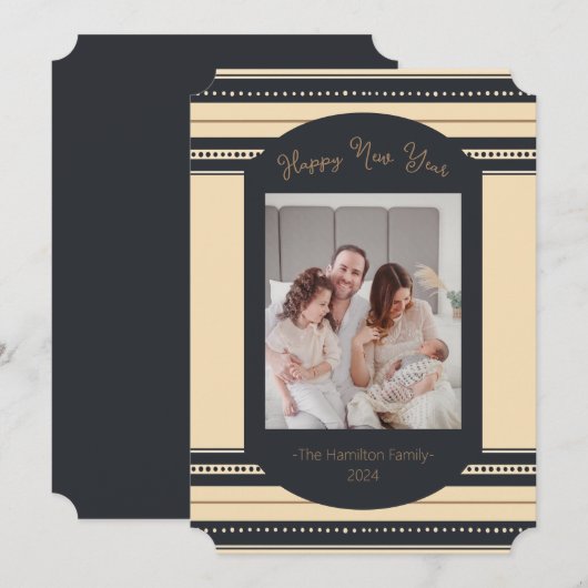 Carte de nouvelle année Classy Black Gold Script (Devant / Derrière)