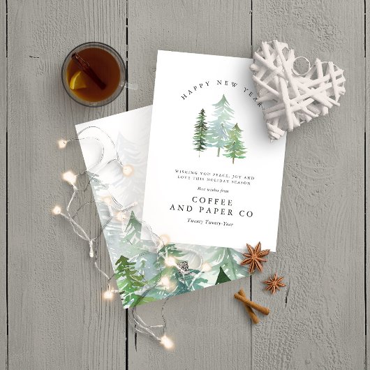 Carte de nouvelle année de Watercolor forest