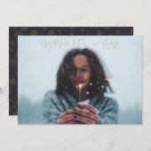 Carte de nouvelle année EDITABLE Sparkly Gold Happ (Devant / Derrière)