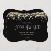 Carte de nouvelle année moderne Black Gold Sparkle (Devant / Derrière)