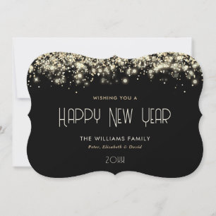 Carte de nouvelle année moderne Black Gold Sparkle