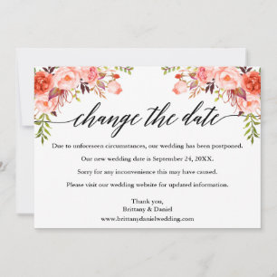 Carte de nouvelle date de mariage florale corail c