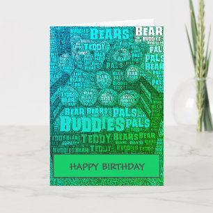 Carte de nuage de mots des amis nounours bleu vert