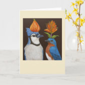 Carte de nuit Casquette orange Oiseaux bleus (Fleur jaune)