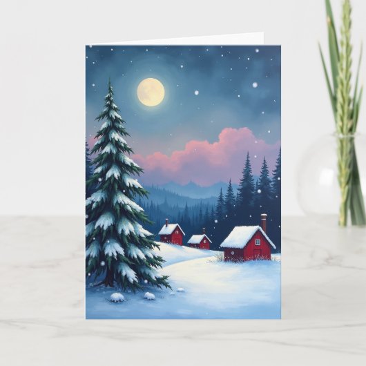 Carte de nuit de cabane enneigée au clair de lune (Devant)