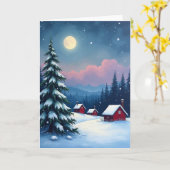 Carte de nuit de cabane enneigée au clair de lune (Fleur jaune)