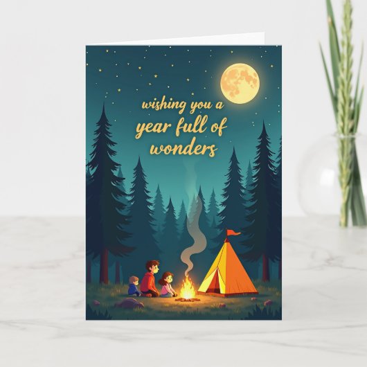 Carte de nuit de feu de camp d'anniversaire chaleu (Devant)