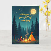 Carte de nuit de feu de camp d'anniversaire chaleu (Fleur jaune)