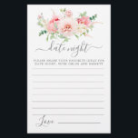 Carte de nuit Pony rose Floral Green Date<br><div class="desc">Une belle bordure florale de pivoine rose vient compléter cette carte Date Night. Coordonnées avec la collection de Fêtes des mariées botaniques rose.</div>