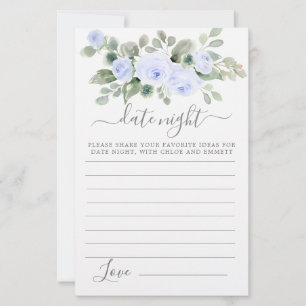 Carte de nuit Rose bleu Floral Greenery