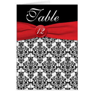 Carte de numéro de la table rouge noire Damask ave