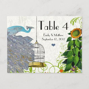 Carte de numéro de Mariage Peacock & Bird Cage vin