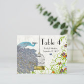 Carte de numéro de Mariage Peacock & Birdcage vint (Debout devant)