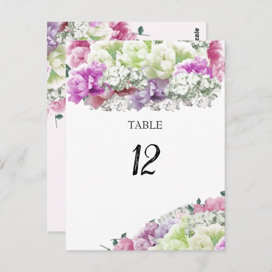 Carte de numéro de siège de table fleurie de bouqu (Devant / Derrière)
