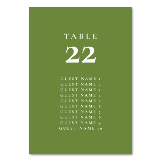 Carte de numéro de siège vert tropical (Par défaut)