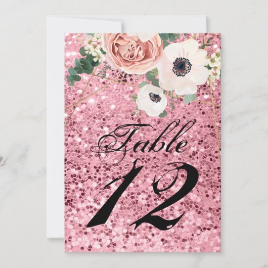 Carte de numéro de table 5x7 Glitte de Rose de jar (Devant)